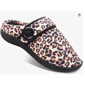 NEW Arch Support Hard bottom Mule Slippers Leopard Faux Shearling Lined 9M